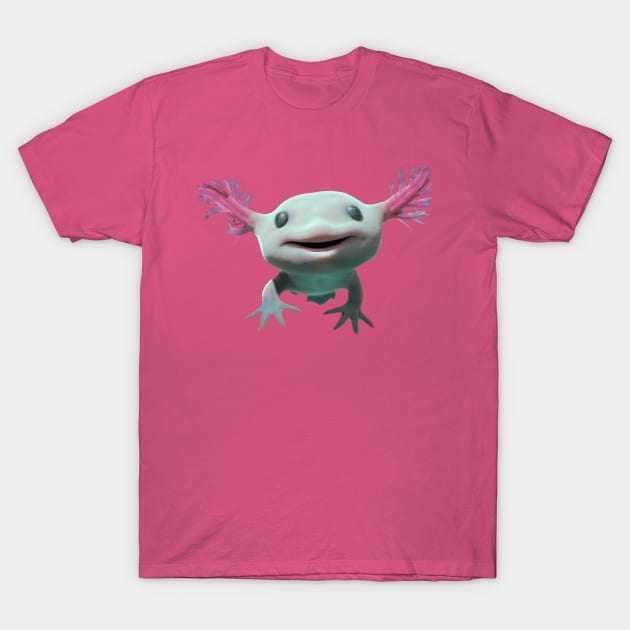 Baby Axolot Smiling Swimming 3D style Albino and Pink T-Shirt by Brasilia Catholic